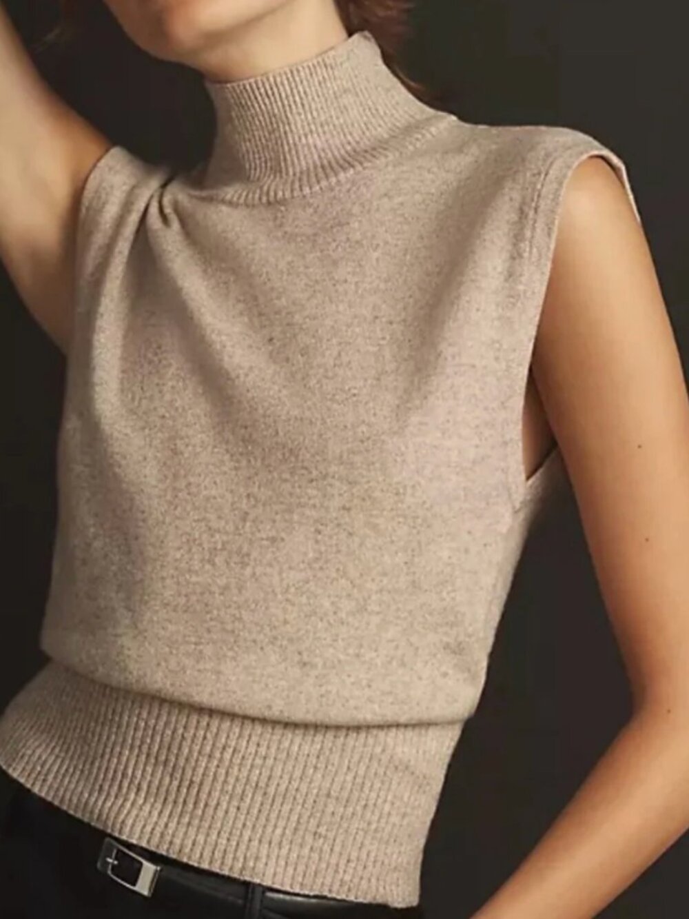 Reformation Arco Sleeveless Mock Neck Cashmere Sweater — Heather Beige